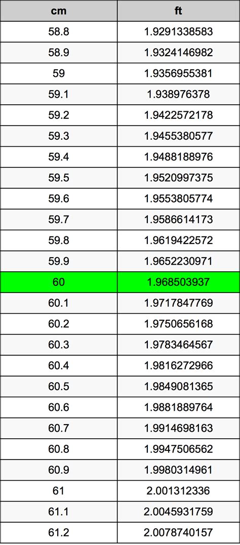 How Many Feet In 60 Cm